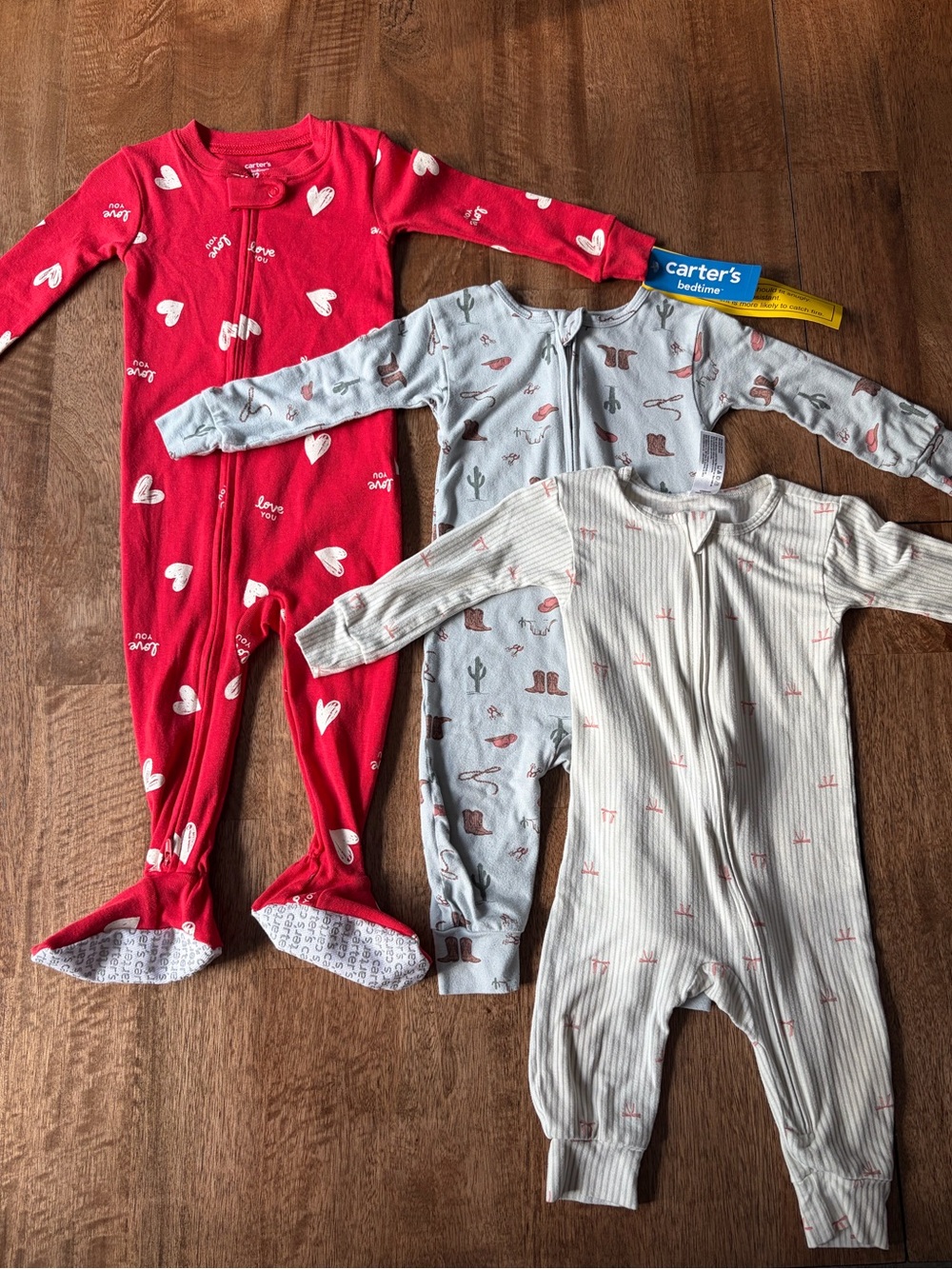 Three-Pack One Carters (NWT) and Two Gerber One-Piece Pajamas Size 12 Months